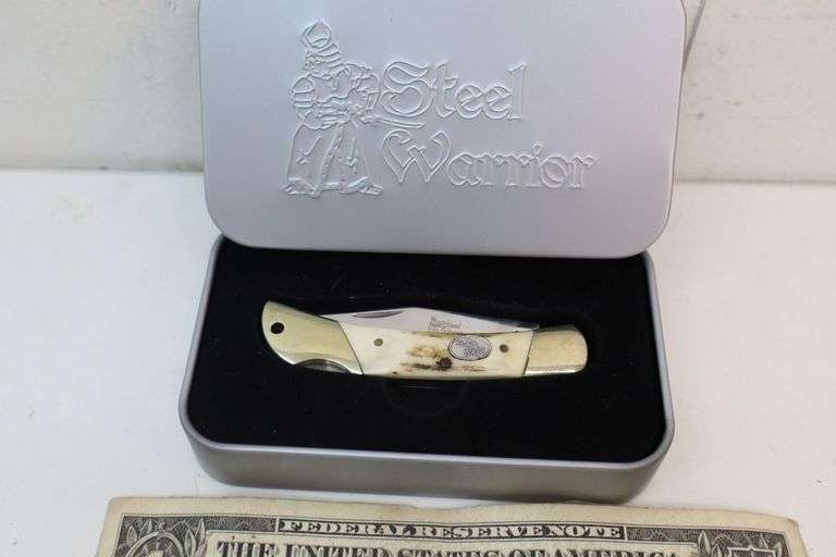 Nice Steel Warrior Lockback Stag Handle Pocket Knife w/Tin! (DC)