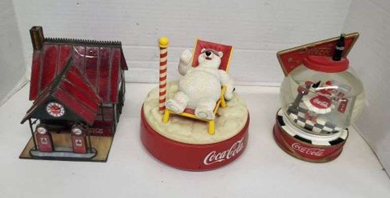 3 Coca Cola Collectibles. Nite lite needs light kit. Back corner damage. ( see extra image)~ cash only ~ .  (4b)