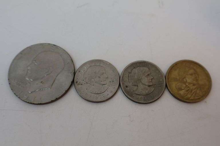 1971 Ike Dollar, 2 - 1979 SBA Dollars AND Sacagawea Dollar! (DC)