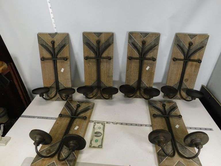 (6) Wall Candle Holders- New - Solid Wood