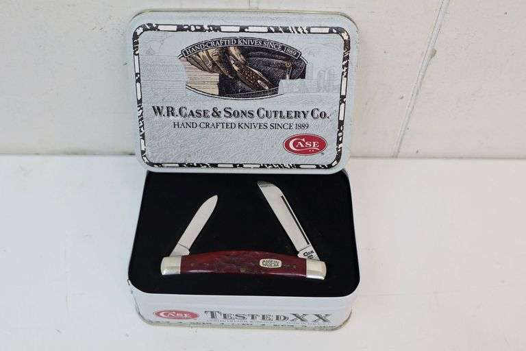 $ NICE Vintage Case XX USA Red Bone Pocket Knife w/Original Tin! Excellent condition! (DC)
