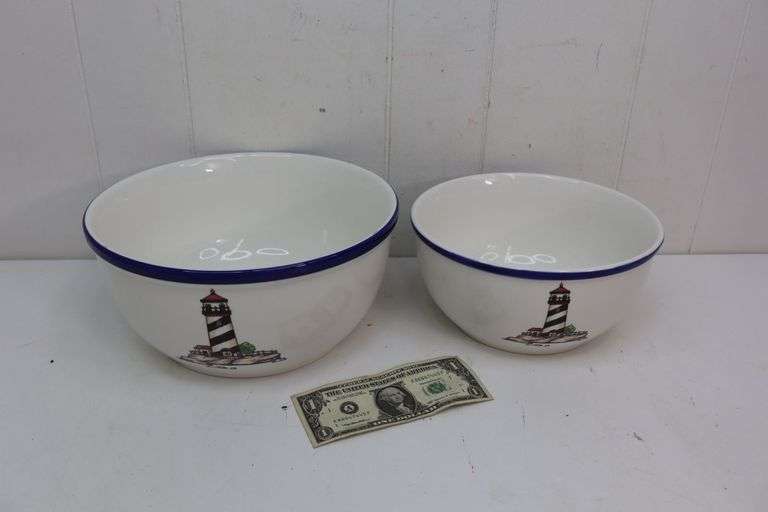 Set of TWO Coastal Lighthouse Mixing Bowls! (T1)