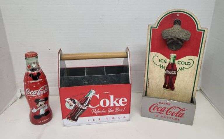 Coca Cola Bottle, Tin Caddy and Bottle Opener. ~ cash only ~ . (3A)