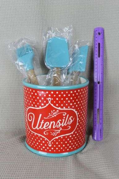 CASH ONLY Pioneer Woman Utensil Holder and Utensils  (B1-1)