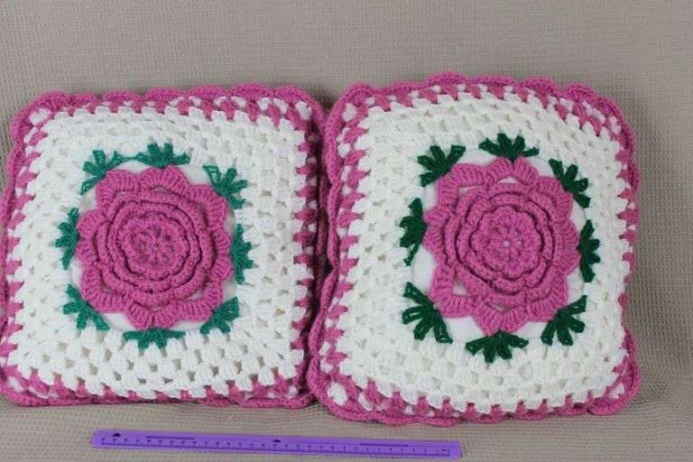 CASH ONLY Two Hand Crochet Pillows - Size 13x13  (L2=3)
