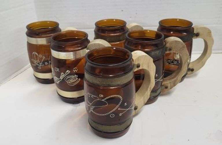 Set of 6 Vintage Barrel Glasses. ~ cash only ~ . (3b)