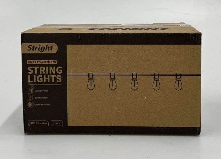 LED String Lights Solar Powered 60' - 15 Sockets Shatterproof - NEW