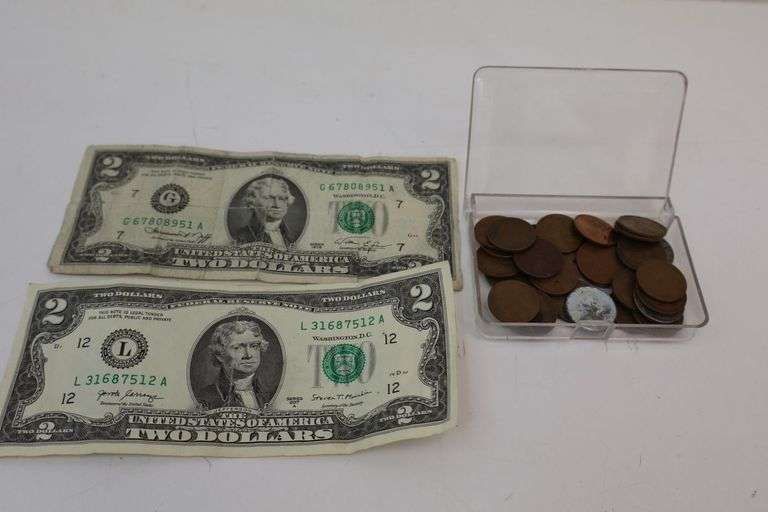 1976 & 2017 $2 Bills AND Lot of Assorted Wheat Pennies! (DC)