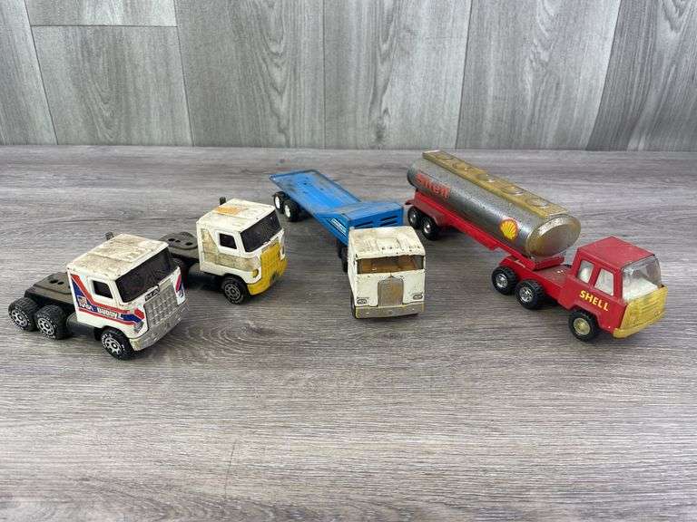 2 Mack Trucks-Buddy L, Kenworth Truck & Goodyear Buddy L Trailer-Ertl, Shell Truck & Tanker