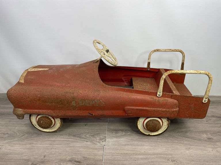 Fire Chief Pedal Car, 41 1/4” Long, Tire Cracked