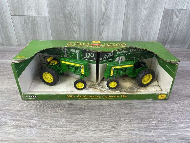 John Deere 320 & 420 WF Tractor Set, 1/16, Ertl Britains, 50th Anniversary Collector Set, Box Has Water Damage