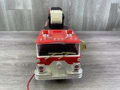 Mack Fire Dept. Unit 33 RC Fire Truck, Missing & Broken Parts, Goes Forward/Reverse But Not Steerable, Siren Works