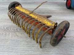 Marx Tin Litho Wagon, 2 Rakes, 3 Bottom Plow & Sickle Mower