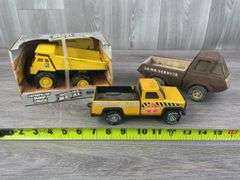 Caterpillar 785 Dump Truck, Tonka 24 Hr Service Truck, Buddy L B&L Construction Company Truck