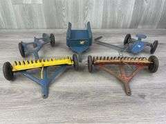 Marx Tin Litho Wagon, 2 Rakes, 3 Bottom Plow & Sickle Mower