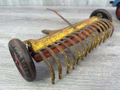 Marx Tin Litho Wagon, 2 Rakes, 3 Bottom Plow & Sickle Mower