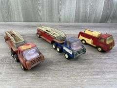 2 Buddy L Ladder Fire Trucks, Hose Truck