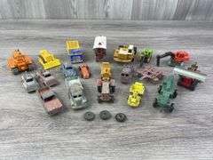 Truck, Cars, Thresher, Dozers, Excavators & Disc, 1/64, Ertl, Tootsie Toys, Lesney, Some Missing & Broken Parts