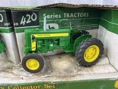 John Deere 320 & 420 WF Tractor Set, 1/16, Ertl Britains, 50th Anniversary Collector Set, Box Has Water Damage