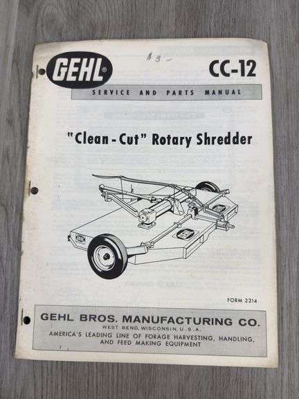 Gehl CC-12 Clean-Cut Rotary Shredder Service & Parts Manual