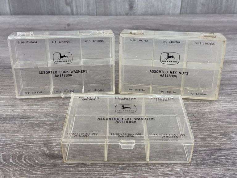 John Deere Assorted Lock Washers, Hex Nuts & Flat Washers Bins, 5 1/4”x3 1/2”
