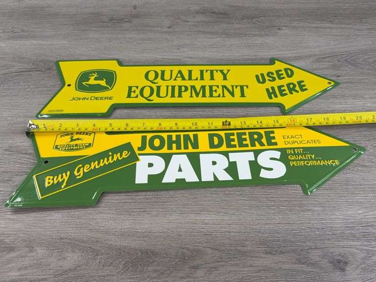John Deere Quality Equipment & Parts Metal Arrow Signs, 19 1/2”
