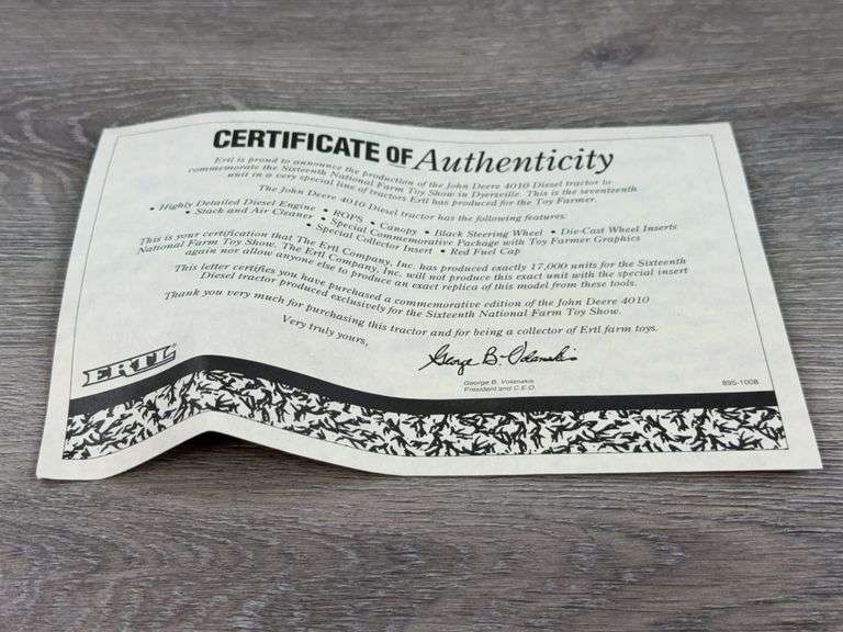 John Deere 4010 Diesel WF ROPS, 1/16, 1993 NFTS, Toy Farmer