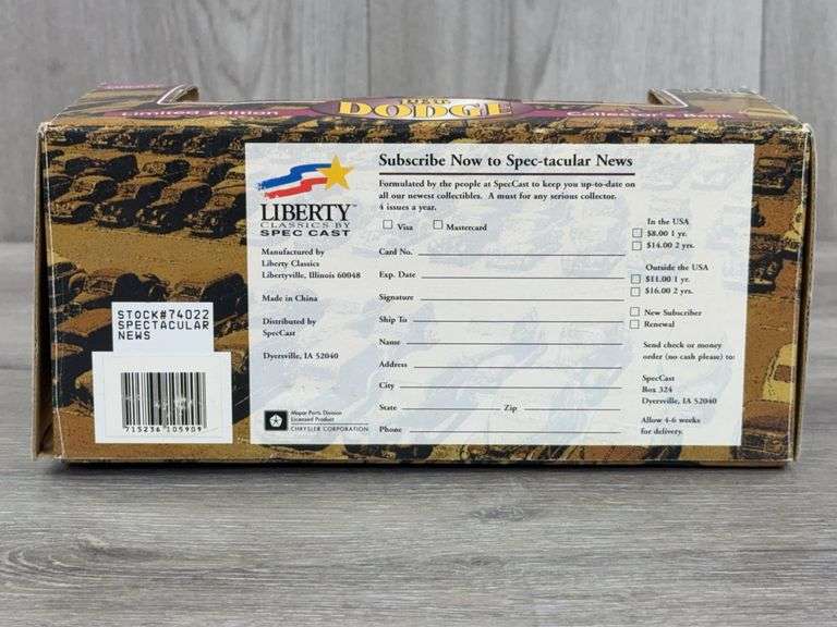 1936 Dodge Spectacular News Collector’s Bank, 7”, SpecCast, Limited Edition, Liberty Classics