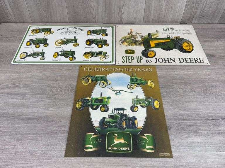 3 John Deere Metal Signs, Appr. 16”x13”