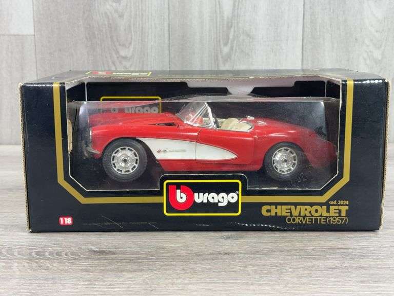 1957 Chevrolet Corvette, 1/18, Burago, Plastic Not Attached To Box
