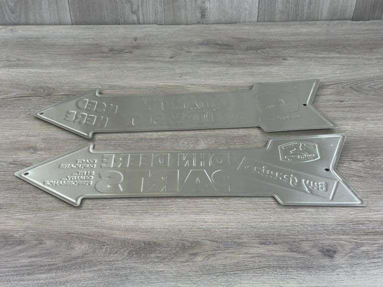 John Deere Quality Equipment & Parts Metal Arrow Signs, 19 1/2”