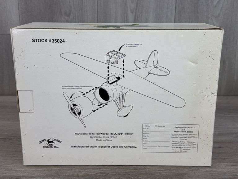 John Deere Vintage 1927 Lockheed Vega Airplane Bank, 7 3/4”