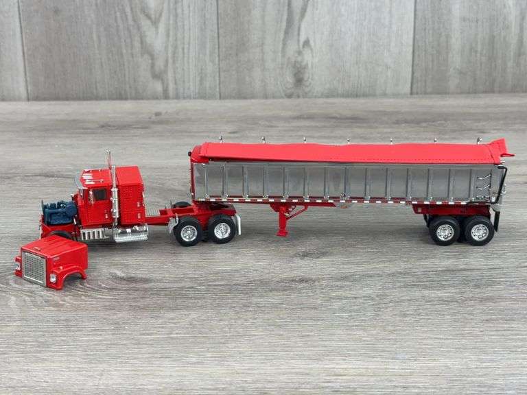 International Transtar 4300 Truck W/Dump Trailer, 1/64, Truck Hood Unattached, Trailer- Extreme Custom Toys