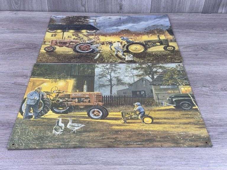 2 John Deere & IH Farmall Metal Signs, 17”x12 1/2”