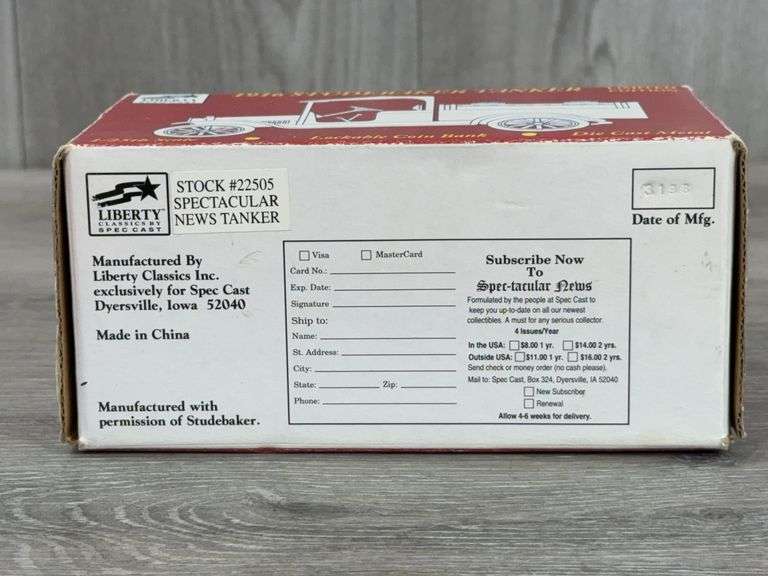 1916 Studebaker Spec-Tacular News Tanker Bank, 1/25, Liberty Classics By SpecCast