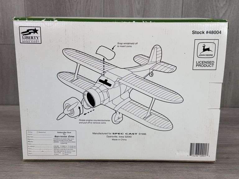 John Deere Beech D17 Staggerwing Airplane Bank, 9”