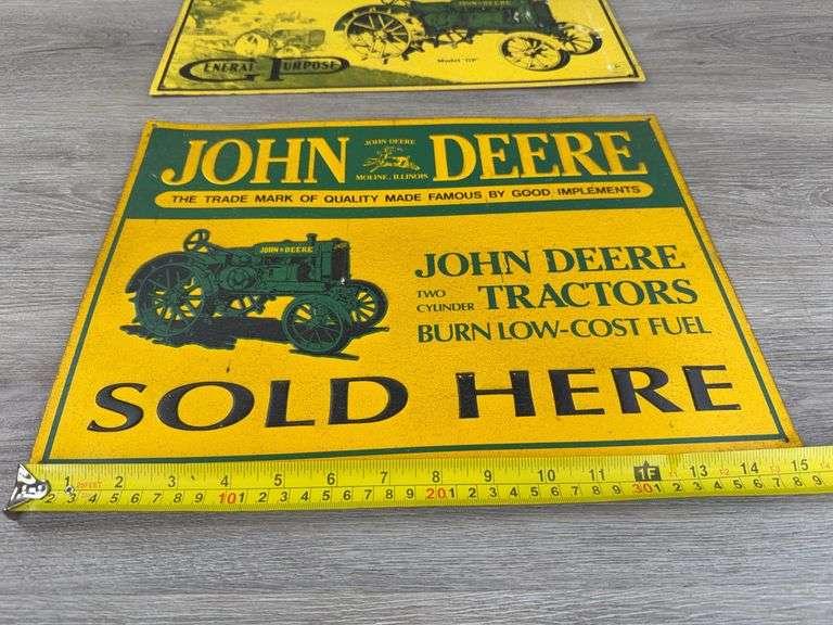 2 John Deere Metal Signs, Appr. 15”x11”
