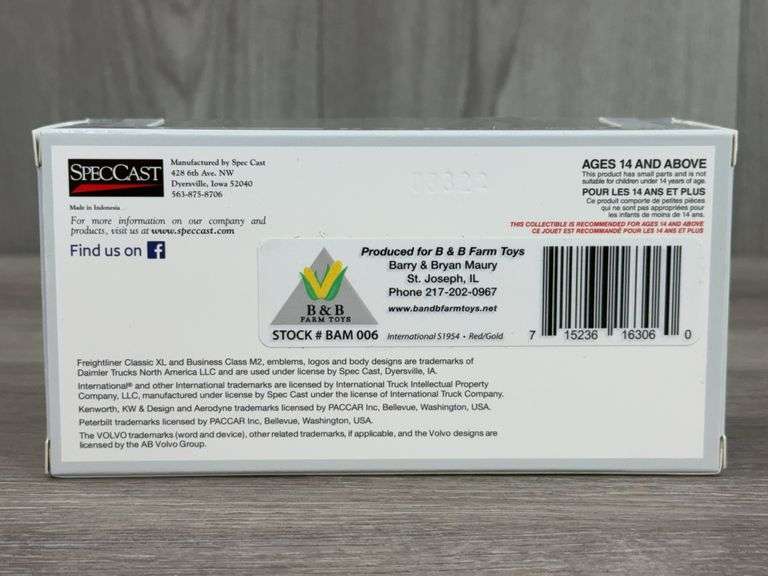 International S1954 Grain Truck, 1/64, SpecCast, B&B Farm Toys Exclusive, Red/Gold