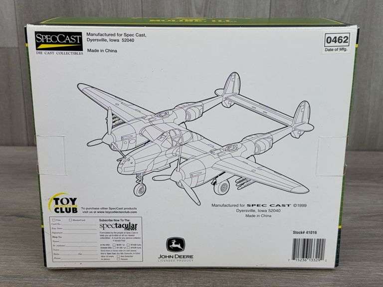 John Deere P-38 Lightening Vintage Airplane, 7 1/2”