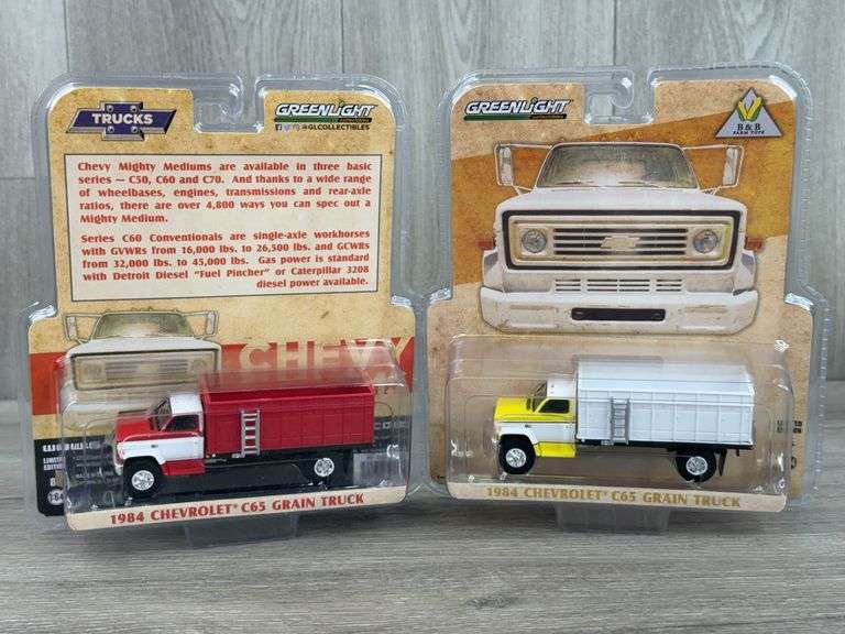 2- 1984 Chevrolet C65 Grain Trucks, 1/64, Greenlight, Limited Edition, B&B Farm Toys