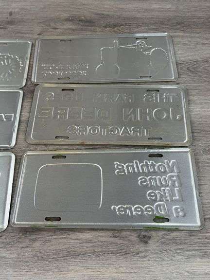 6 John Deere Metal License Plates-G, H, Parking, 11 3/4”Wx6”H