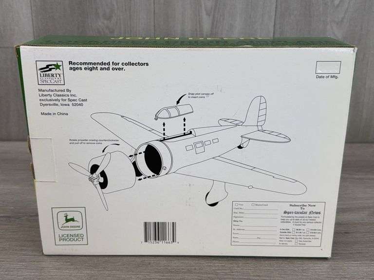 John Deere Lockheed Orion Airplane Bank, 8”, Limited Edition