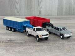 GMC Pickup W/Dump Trailer & Ford F350 Pickup W/Dump Trailer, 1/64, Ertl