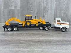 John Deere Equipment Co. Tractor Trailer W/Backhoe/Loader, 20 1/4” Long, Ertl