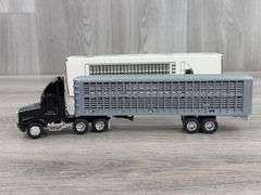 White GMC Tim's Trucking Truck W/Livestock Trailer, 1/64, Ertl