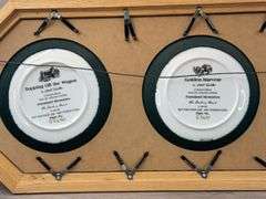 John Deere Plates No. G2650 & 2651 In Wall Plaque-44 1/2”x13 1/2”, Topping Off The Wagon, Golden Harvest, The Hay Ride & Days Of Splendor, The Danbury Mint