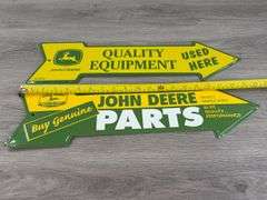 John Deere Quality Equipment & Parts Metal Arrow Signs, 19 1/2”