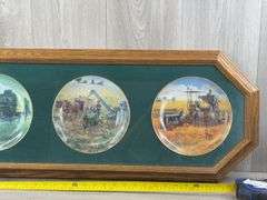 John Deere Plates No. G2650 & 2651 In Wall Plaque-44 1/2”x13 1/2”, Topping Off The Wagon, Golden Harvest, The Hay Ride & Days Of Splendor, The Danbury Mint