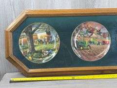 John Deere Plates No. A7828 & B1176 In Wall Plaque-44 1/2”x13 1/2”, Flushed From The Field, Harvest Of Gold, Twilight Break & Autumn Memories, The Danbury Mint