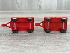3 Flarebox Wagons-Ertl, 4” & 2 Tootsie Toys Farm Wagons-3 1/2”